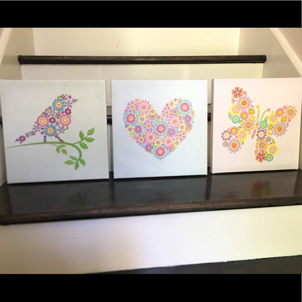 Heart-Bird-and Butterfly Wall Art Set 12x12